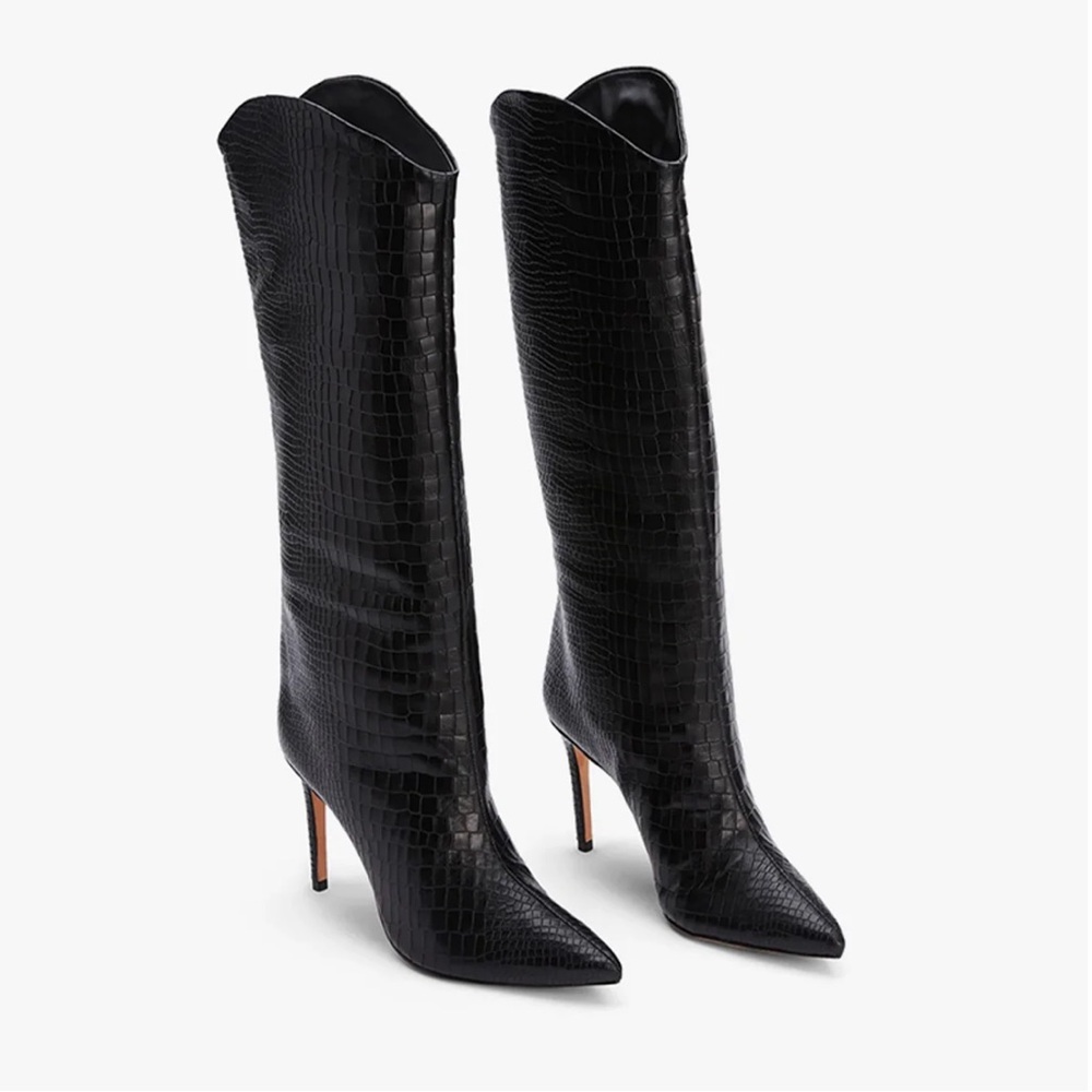 SCHUTZ Black Croc-Embossed Maryana Heeled Boots